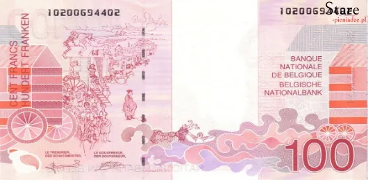 Tył banknotu 100 franków belgijskich seria 2