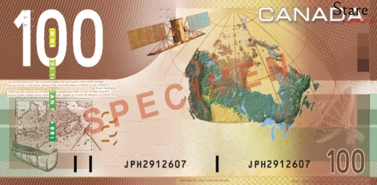 Tył banknotu 100 dolarów kanadyjskich seria Journey