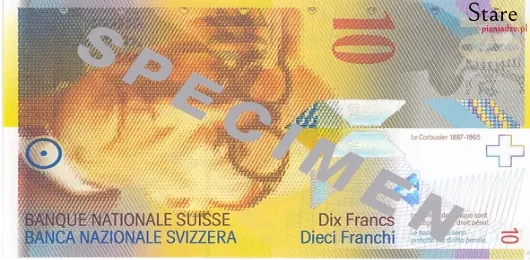 Przód banknotu 10 franków szwajcarskich 8 serii
