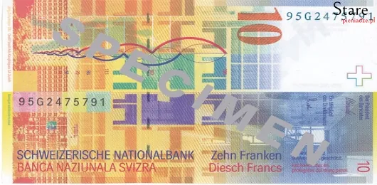 Tył banknotu 10 franków szwajcarskich 8 serii