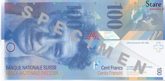 Przód banknotu 100 franków szwajcarskich 8 serii