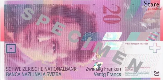 Przód banknotu 20 franków szwajcarskich 8 serii