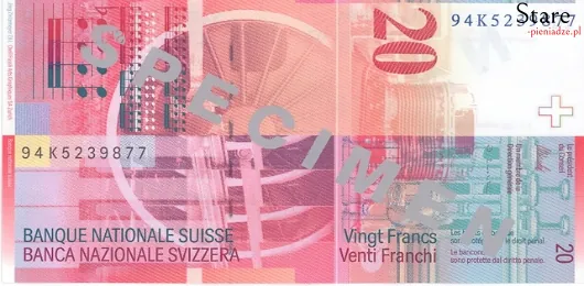 Tył banknotu 20 franków szwajcarskich 8 serii