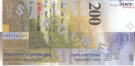 Tył banknotu 200 franków szwajcarskich 8 serii