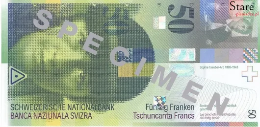 Przód banknotu 50 franków szwajcarskich 8 serii