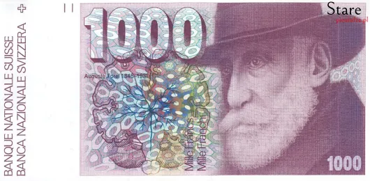 Przód banknotu 1000 franków szwajcarskich 6 serii