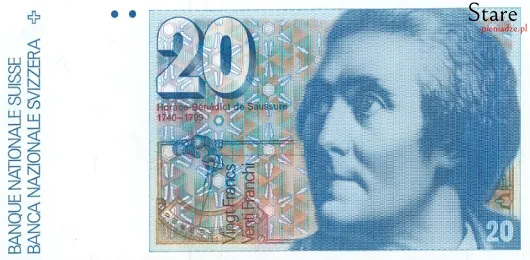 Przód banknotu 20 franków szwajcarskich 6 serii