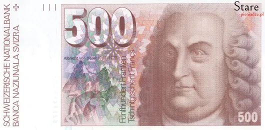 Przód banknotu 500 franków szwajcarskich 6 serii