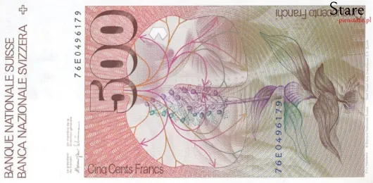 Tył banknotu 500 franków szwajcarskich 6 serii