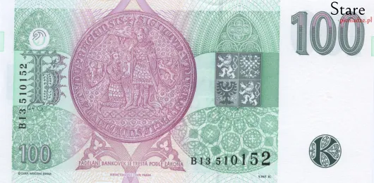 Przód banknotu 100 koron czeskich 1995 r.