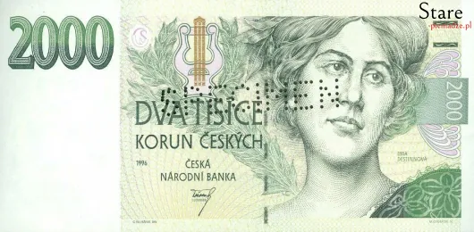 Przód banknotu 2000 koron czeskich 1996 r.