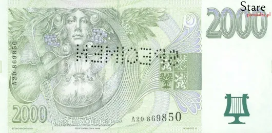 Przód banknotu 2000 koron czeskich 1996 r.