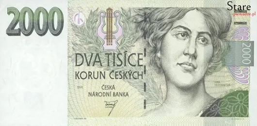 Przód banknotu 2000 koron czeskich 1999 r.