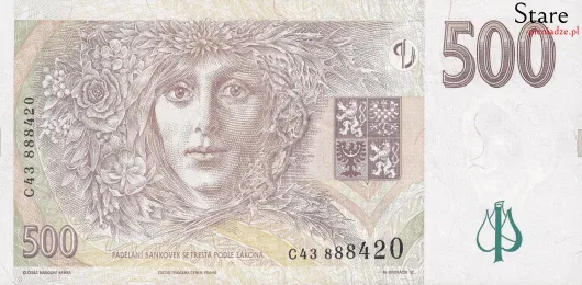 Przód banknotu 500 koron czeskich 1997 r.