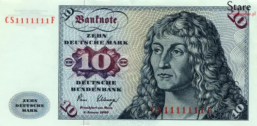 Przód banknotu 10 marek niemieckich seria BBk I