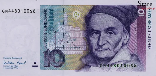 Przód banknotu 10 marek niemieckich seria BBk III