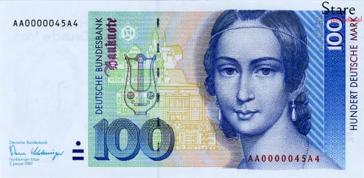Przód banknotu 100 marek niemieckich seria BBk III