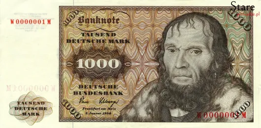 Przód banknotu 1000 marek niemieckich seria BBk I