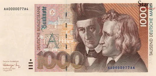 Przód banknotu 1000 marek niemieckich seria BBk III