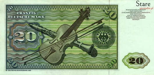 Tył banknotu 20 marek niemieckich seria BBk I