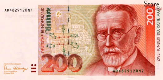 Przód banknotu 200 marek niemieckich seria BBk III