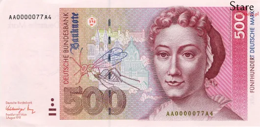 Przód banknotu 500 marek niemieckich seria BBk III
