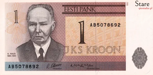 Przód banknotu 1 korona estońskia 1992 r.