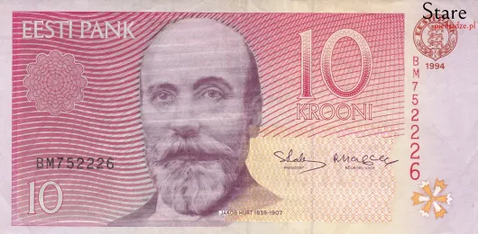 Przód banknotu 10 koron estońskich 1994 r.
