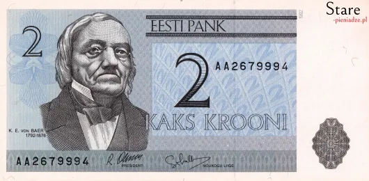 Przód banknotu 2 korony estońskie 1992 r.