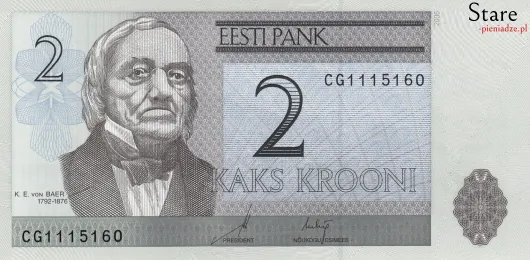 Przód banknotu 2 korony estońskie 2007 r.