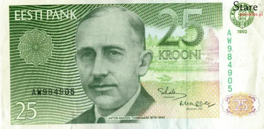 Przód banknotu 25 koron estońskich 1992 r.