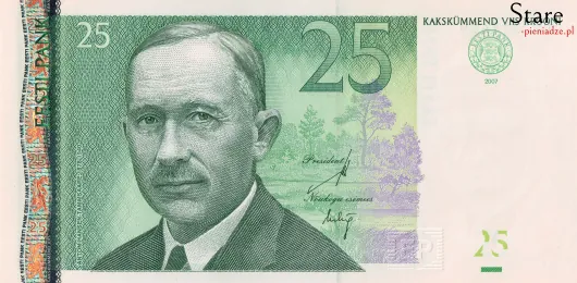 Przód banknotu 25 koron estońskich 2007 r.
