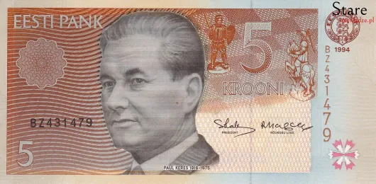 Przód banknotu 5 koron estońskich 1994 r.