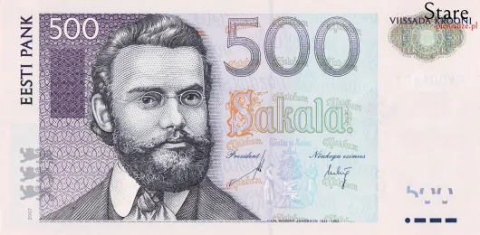 Przód banknotu 500 koron estońskich 2007 r.