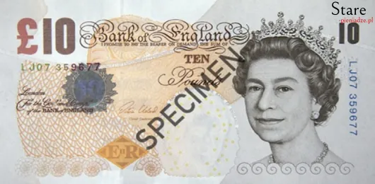 Przód banknotu 10 funtów brytyjskich seria E