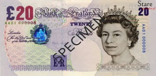 Przód banknotu 20 funtów brytyjskich seria E