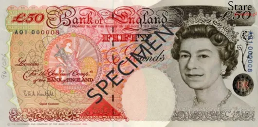 Przód banknotu 50 funtów brytyjskich seria E