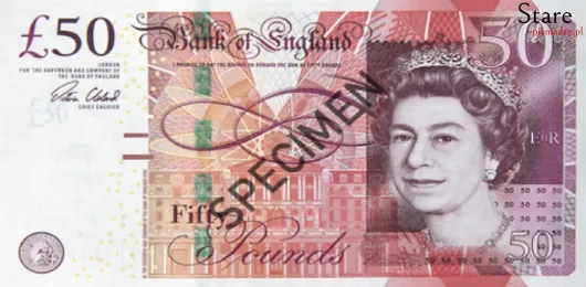 Przód banknotu 50 funtów brytyjskich seria F