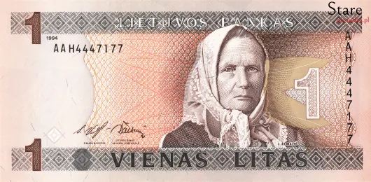 Przód banknotu 1 lit litewski