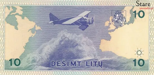 Tył banknotu 10 litów litewskich 1993 r.