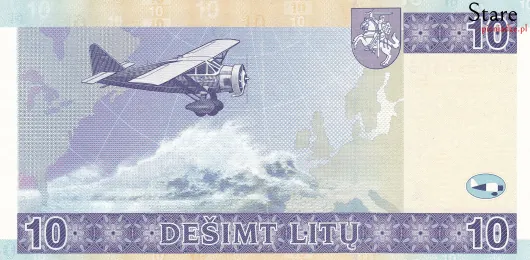 Tył banknotu 10 litów litewskich 2001 r.