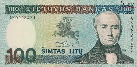 Przód banknotu 100 litów litewskich 1991 r.