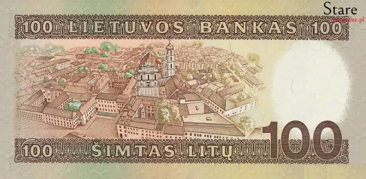 Tył banknotu 100 litów litewskich 1991 r.