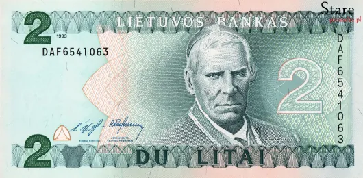 Przód banknotu 2 lity litewskie