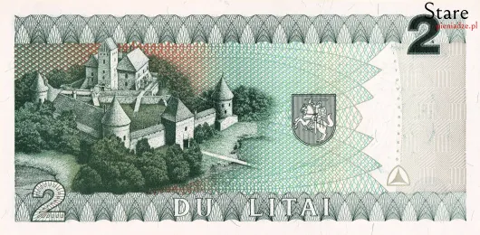 Tył banknotu 2 lity litewskie