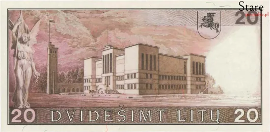Tył banknotu 20 litów litewskich 1991 r.