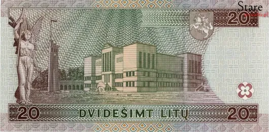 Tył banknotu 20 litów litewskich 1997 r.