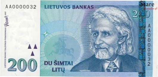 Przód banknotu 200 litów litewskich 1997 r.