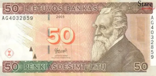 Przód banknotu 50 litów litewskich 2003 r.