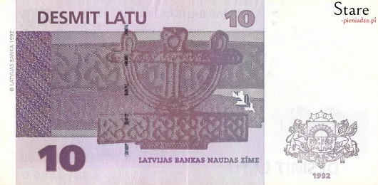 Tył banknotu 10 łatów łotewskich 1992 r.